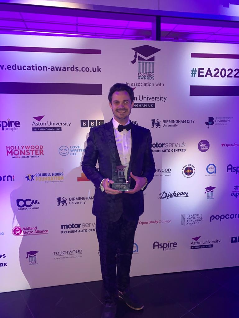Chris Passey as Teacher of the Year 2022 at the Education Awards